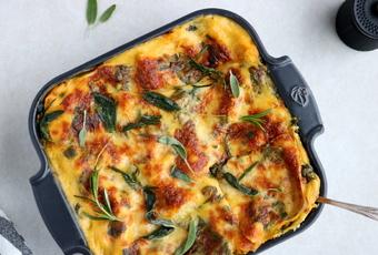 Lasagne mit Butternut-Kürbis, Spinat und Ziegenkäse