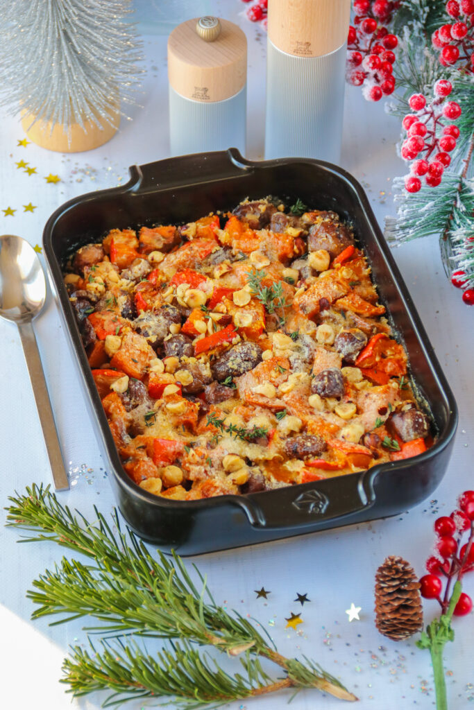 Gratin mit Kürbis, Süßkartoffeln und Kastanien